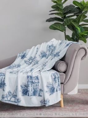 NEW blue french print throw 50 x 60